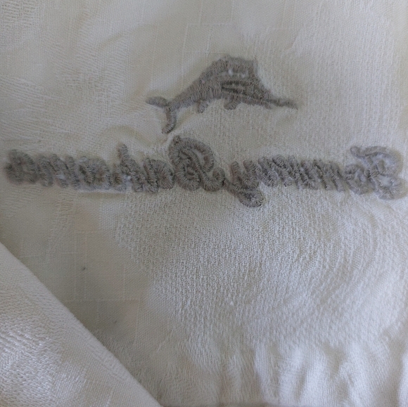 Tommy Bahama Polo Shirt XL Mens White 100% Silk TB93 Reverse Logo Graphic Print - Picture 5 of 13